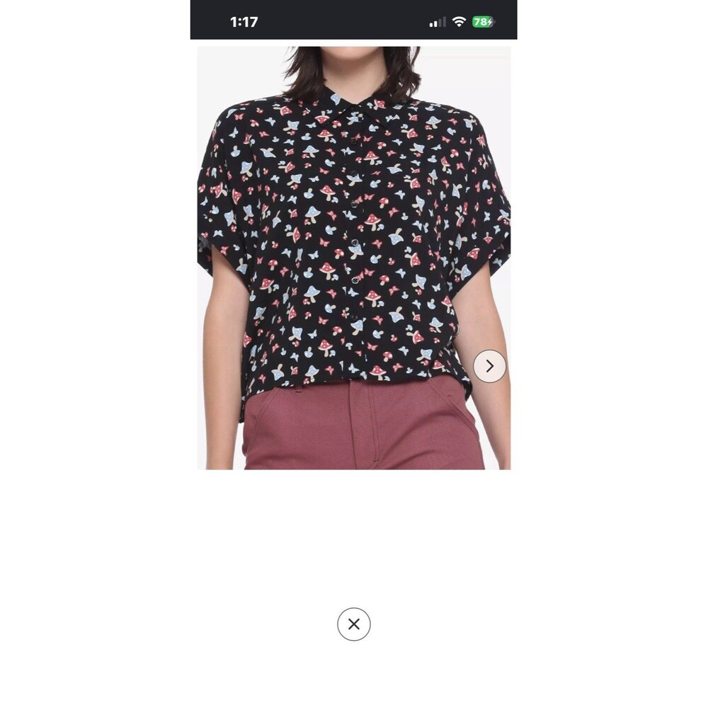 Hot Topic Women's XL Short Sleeve Shirt Mushroom Butterfly 80's